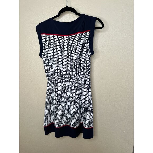 En Focus Petite Womens Navy White Dress 8P Sleeveless Geometric‎ polyester - Picture 5 of 7